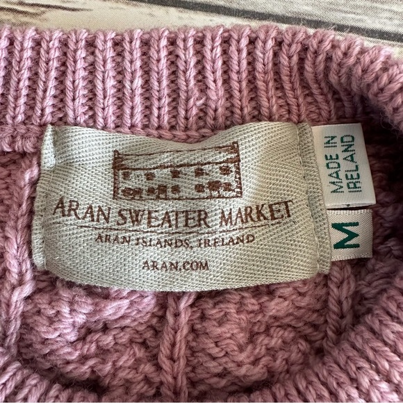 New Aran Sweater Market Ireland Chunky Wool Mauve Pink M - Picture 3 of 4